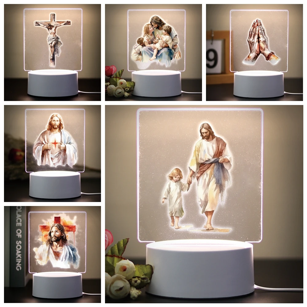 Jesus Led Table Lamp Acrylic Night Lights Gift Usb Atmosphere Table Lamp - $7.93+