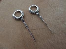 Pair of Celtic viking silver earrings with swords 0.4 inch long dangling sterlin - $117.00