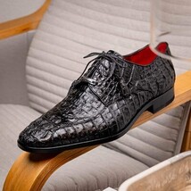 Apricena Genuine Caiman Crocodile Dress Derby's Shoes Black image 10
