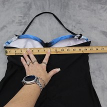 Halter Neck Tankini Womens L Blue Black Built In Bra Stretch Bikini Top - $22.75