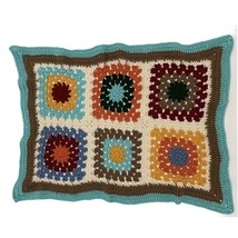 Handmade Crochet Baby Blanket Throw Granny Square Retro Color Block 23x33 - £15.81 GBP