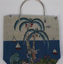 SMALL PURSE FABRIC BAG WITH METAL HANDLES PALM TREES TAPESTRY SAILBOATS - £4.71 GBP