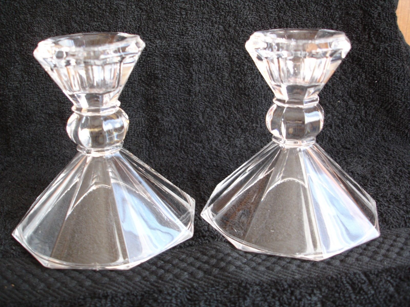 Pair of Tent Footed  Clear Crystal Candlestick Holders. - $17.77