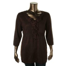 NWT Womens Size Medium Macy&#39;s Elementz Brown Ruffle Neck Knit Sweater - £15.32 GBP