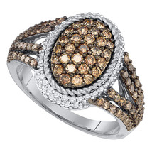 10k White Gold Round Brown Diamond Oval Cluster Roped Ring 1-1/5 - £718.62 GBP