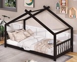 Merax Twin Size Wood House Bed with Roof, No Box Spring Needed, Espresso - £386.61 GBP