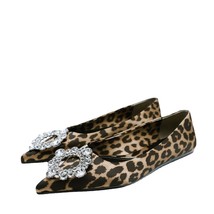 Elegant Summer Women Flat Rhinestone Shoes Shoes Without Heels Leopard Print Lad - £40.76 GBP