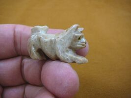 (Y-CAT-58) tan gray KITTY CAT gemstone carving love cats SOAPSTONE figur... - $8.99