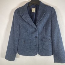 LL Bean womens S petite Wool Silk Blazer blue Tweed 3 Button Pocket jacket - £25.55 GBP