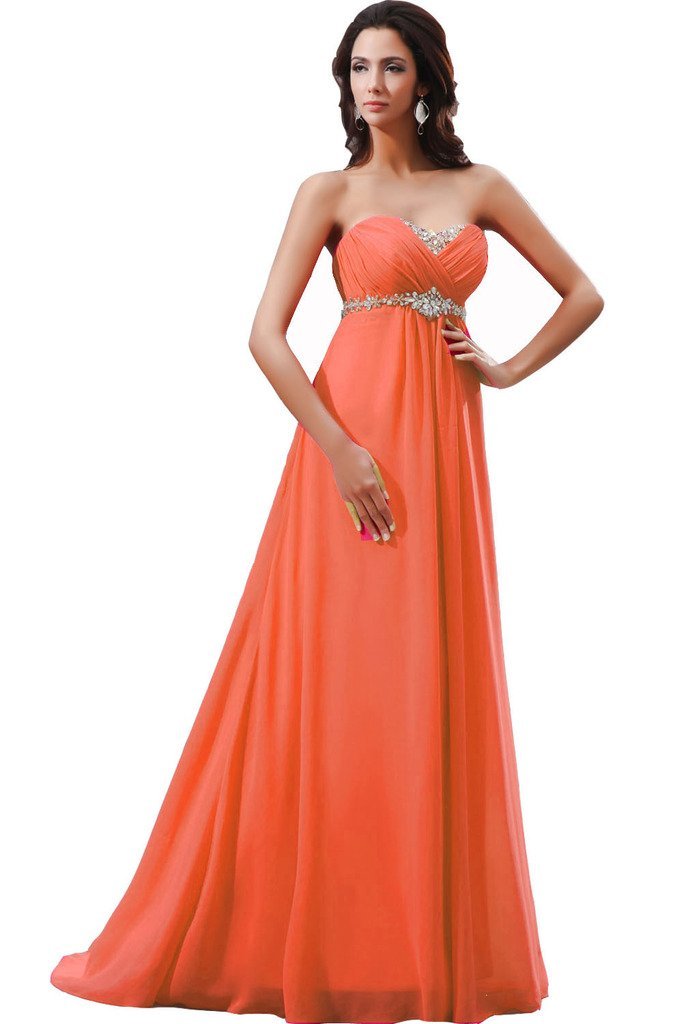 Kivary Women's Long Empire Crystals Prom Evening Dresses Coral US 16
