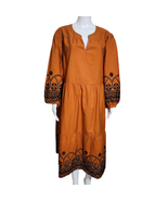 Chico&#39;s 3.5(18) Orange &amp; Black Poplin Embroidered Sleeve Midi Dress - $46.95