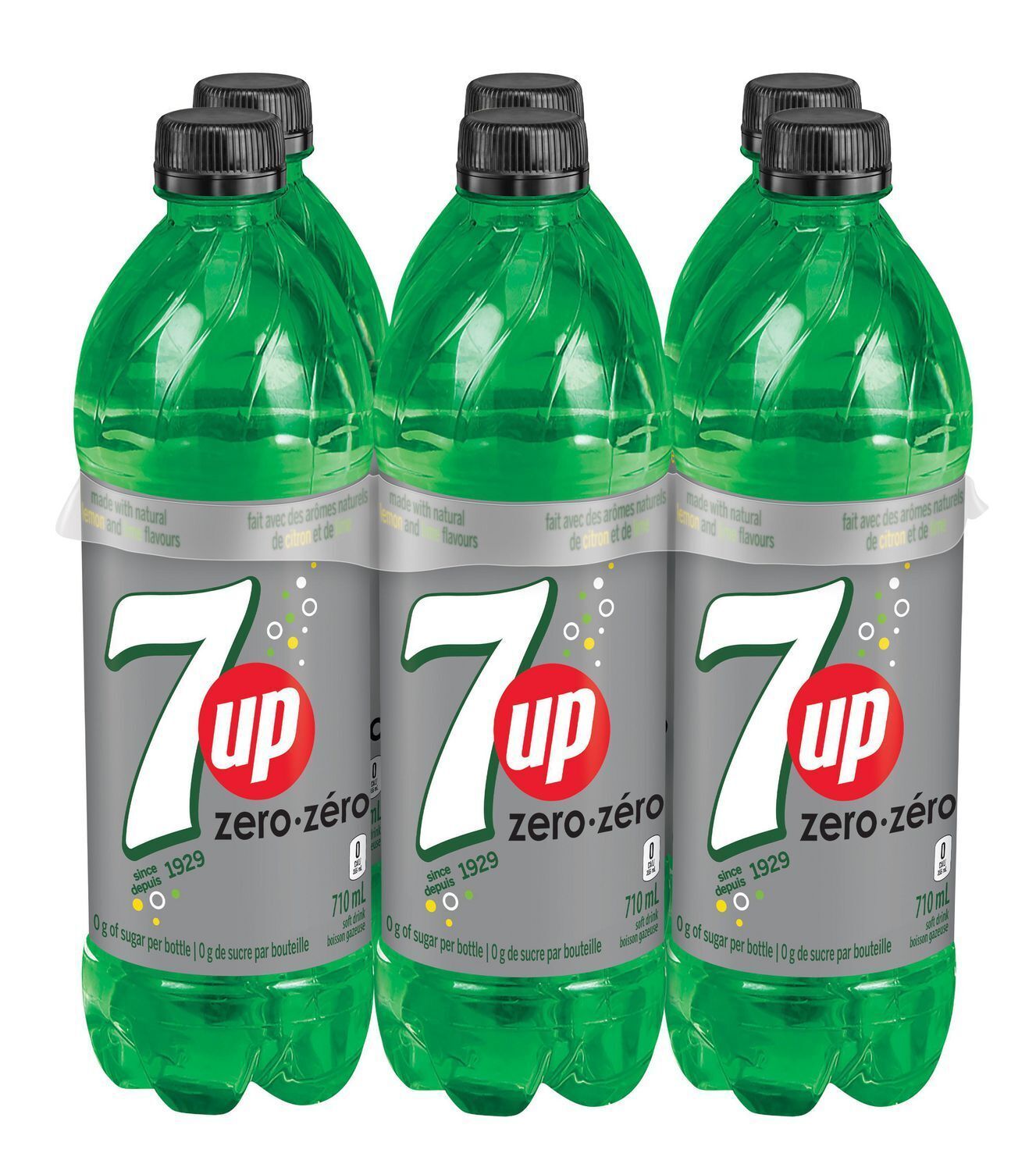Primary image for 6 Bottles Of 7up Zero Calories Soft Drink 710ml Each -From Canada -Free Shipping