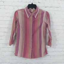 St Johns Bay Shirt Womens Medium Pink Purple Striped 3/4 Sleeve Button Up Cotton - £12.63 GBP