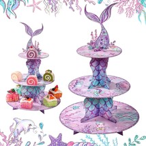 Mermaid Cupcake Stand Birthday Party Decorations Purple Blue Pink Under ... - £6.94 GBP