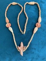 Hand Carved Wood Bird, Sundial, Leaf, Beaded Necklace from New Mexico - £3.89 GBP