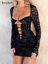 Sexy Gothic Flocked Dragon Totem Lace Dress for women Hollow Out Grunge ... - $55.90