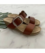 Yokono Womens Wedge Sandals Size 9 Brown Wide Leather Straps Big Buckle - $52.79 CAD
