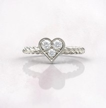 Art Deco Engagement Ring, Heart Cluster Ring In 925 Silver And Cubic Zirconia  - £79.38 GBP