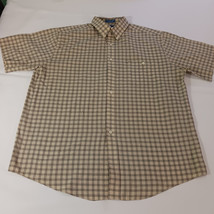 Towncraft Men&#39;s L Brown Cotton Blend Plaid Short Sleeve Button Down Wrinkle Free - $16.82