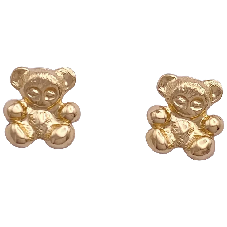 Teddy Bear Stud Earrings 10K Gold - $1,897.66 MXN