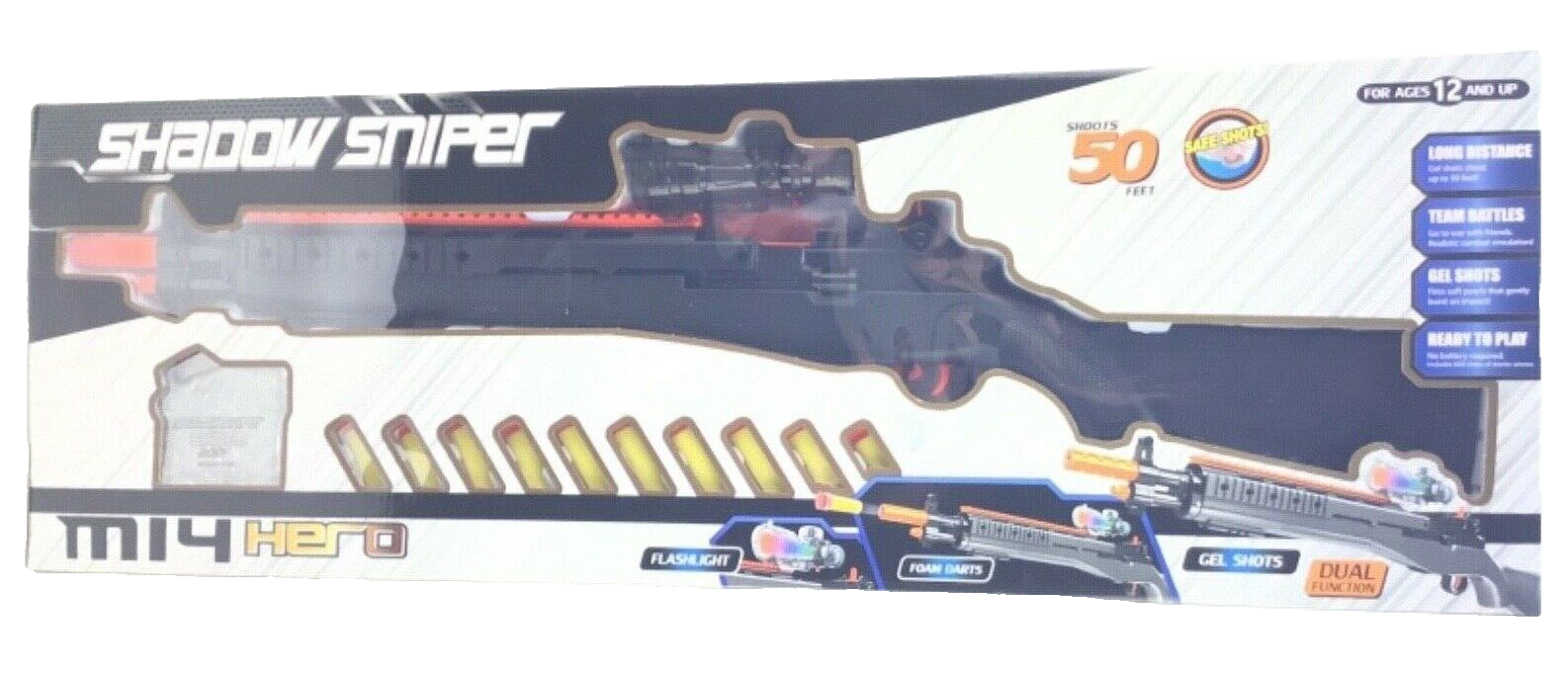 Shadow Sniper M14 HERO Team Battles Shoots Foam Darts & Gel Shots Gun Toy Age 12