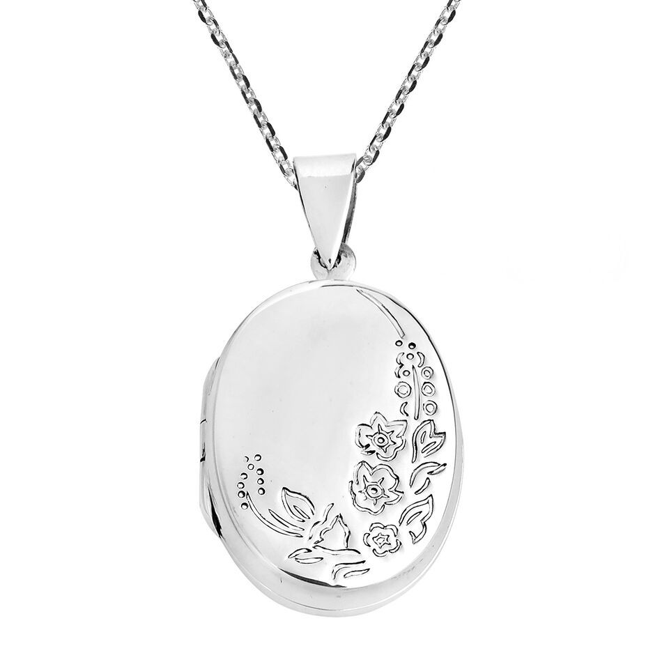 Floral Garden Engraved Sterling Silver Holds Pictures Locket Necklace - $35.23