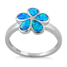 Blue Opal Size 10 Flower Ring Solid 925 Sterling Silver with Ring Case - $22.74