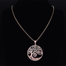 Bohemian Tree of Life Necklace Rose Gold PVD Surgical Stainless Steel Amulet - £14.15 GBP