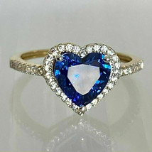 3Ct Heart Cut CZ Blue Sapphire Halo Engagement Ring 14k Yellow Gold Plated - £89.91 GBP