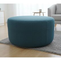 Round Ottoman Slipcover Stool Cover Teal Blue Textured Fabric Stretch Fit - $11.88