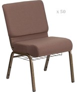 50x Brown Dot 21&#39;&#39; Wide Church Chairs Gold Frame Book Rack 4” Seat Pad 8... - $5,704.91 CAD+