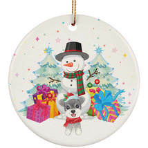 Cute Miniature Schnauzer Dog &amp; Snowman Ornament Christmas Gift Pine Tree Decor - £11.83 GBP
