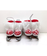 2-Pair Ice Skates Christmas Red White Fabric Christmas Ornaments Mini Decor - $25.41 CAD
