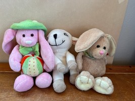 Lot of GUND Pink Plush Easter Bunny w Ball Ty HOPSON Tan Rabbit &amp; Cream Lamb - £9.02 GBP