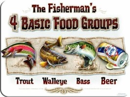 Fisherman&#39;s 4 Basic Food Groups Cutting Board Tempered Glass Trout Bass ... - $26.97