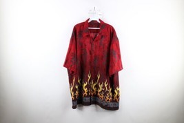 Vintage 90s Streetwear Mens 4XL Tribal Dragon Fire Flames Collared Button Shirt - £47.43 GBP