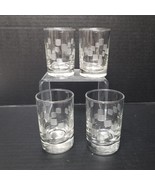 4 Etched Glasses Geometric Square Double Shot Small Juice Vintage Glass Set - £11.79 GBP
