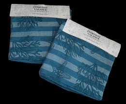 Starfish Coral Fish Summer Valance 40x14&quot; Set Of 2 Beach House Blue Striped - £23.37 GBP