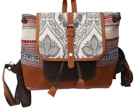 Women&#39;s Floral Upcycled Canvas Leather  Travel Backpack 17RT2111 - $59.99
