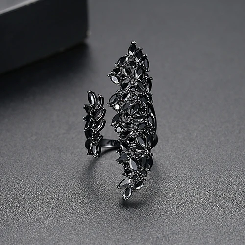 Adjustable Black Green CZ Men Rings Unusual Design Irregular Open Gothic Jewelry - £18.65 GBP