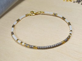 Grey, white and gold miyuki beaded bracelet for women,layering minimalist every  - £19.14 GBP