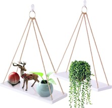 Woodliving Hanging Shelves For Wall- Hanging Plant Shelf Of 2 Set - Rope, 04021 - £28.66 GBP