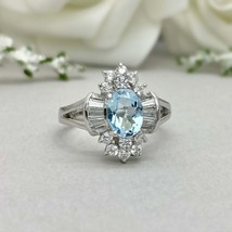 2CT Oval Cut Aquamarine Simulated Cubic Zirconia 925 Sterling Silver Halo Ring - £68.91 GBP
