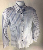 Etro Milano Button-Front Shirt White Blue Striped Long Barrel Cuffed Sle... - £20.29 GBP