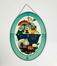 Vintage Noah&#39;s Ark Sun Catcher Stained Glass Hand Painted Oval Frame 9&quot; - $10.99