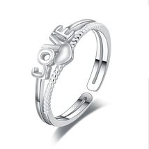 925 Sterling Silver Double Layer &#39;Love&#39; Script and Heart Diamond Ring - £22.33 GBP