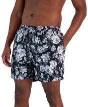 INC Mens Roscoe Quick-Dry Floral-Print 5&quot; Swim Trunks Deep Black Combo-2XL - $13.99