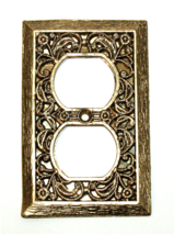RARE VINTAGE SA LR26707 BRASS ORNATE FILIGREE WALL OUTLET COVER - $240.54 MXN