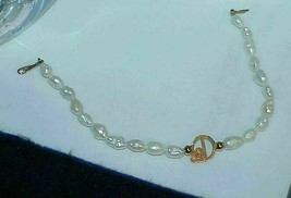 14k Gold Freshwater Pearl Bracelet Heart Charm 14k Tilted Love Charm 6.5... - $128.69
