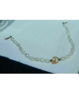 14k Gold Freshwater Pearl Bracelet Heart Charm 14k Tilted Love Charm 6.5... - $128.69